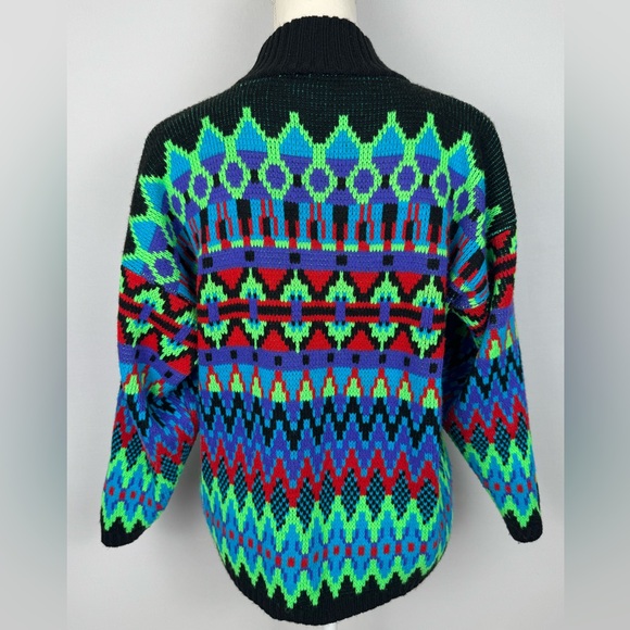 Vintage Croquet Club Turtleneck Sweater Mock Neck Colorful 1980s Large - Picture 4 of 6